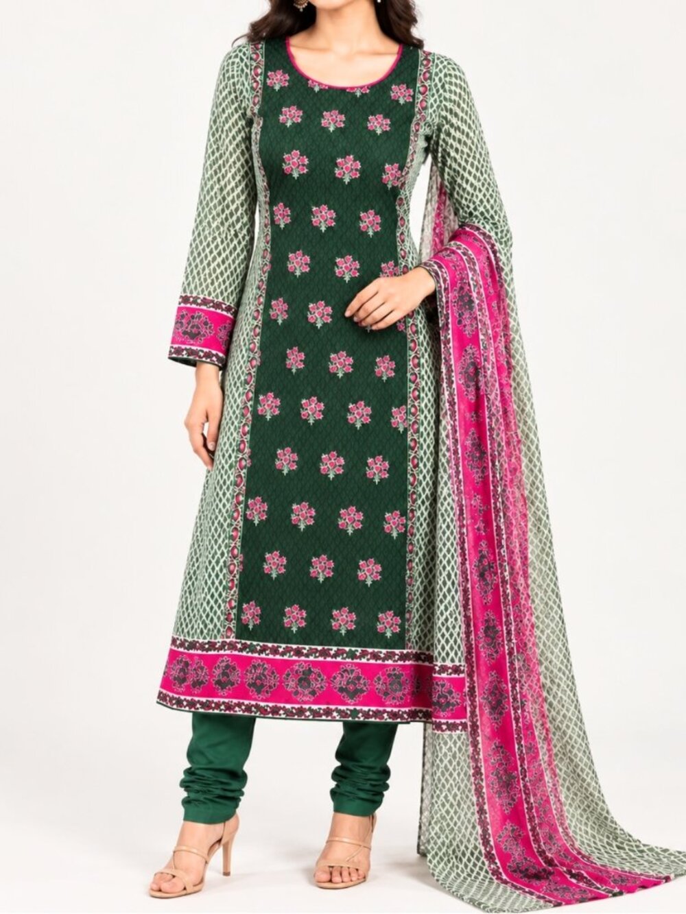 Indian Pakistani Cotton Embroidered Salwar Kameez Dupatta 3 Piece Set XS